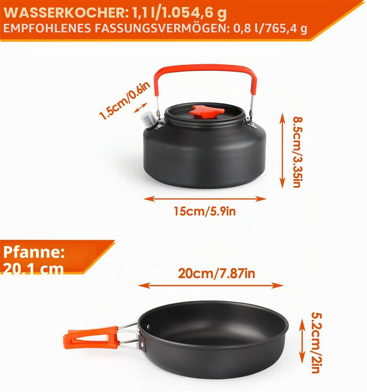 Gutsdoor Camping Geschirr Set 16 Teilig, Outdoor Kochgeschirr Set für 2-4 Personen, mit 2 Topfe, Koc