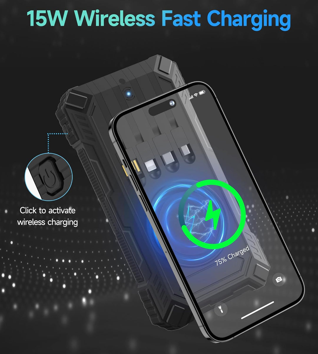 Solar Powerbank 56800mAh, 30W Solarladegeräte PD 3.0A USB C Schnellladen mit 4 Kabeln, 3 Port (2 USB
