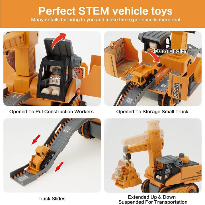 4 in 1 DIY Auseinander Nehmen Auto Toys, Baufahrzeuge Set Gebäude Bagger Kran LKW Spielzeug Interakt