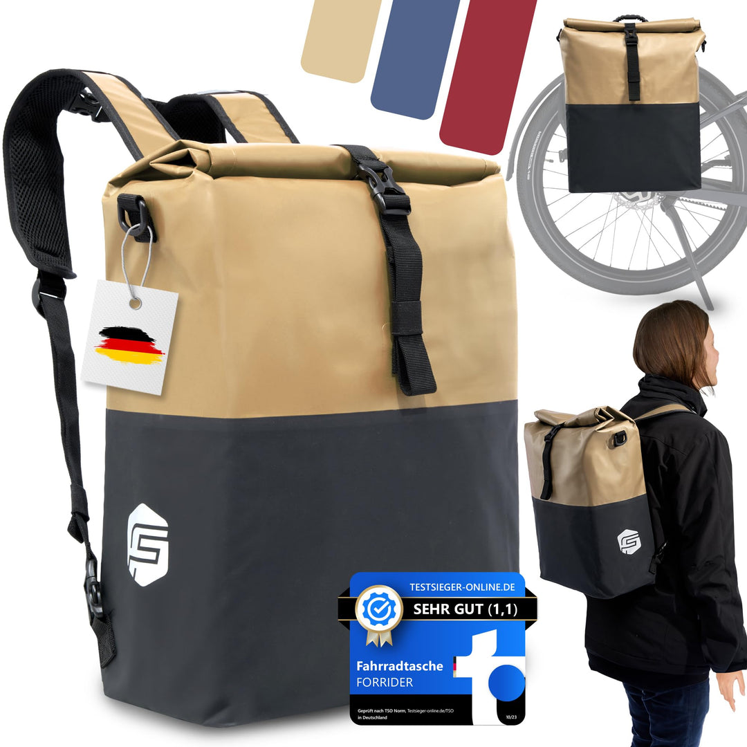 Forrider 3in1 Fahrradtasche für Gepäckträger mit Rucksack Wasserdicht 27L I Gepäckträgertasche Refle