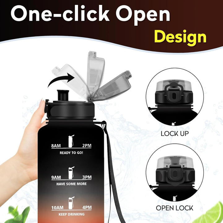 KollyKolla Trinkflasche Kohlensäure Geeignet, 500ml/1L/1.5L, Sport Trinkflasche mit Zeitmarkierung,