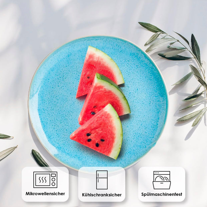 MIAMIO – 6 x 28 cm Teller/Speiseteller Set aus Steingut Keramik Geschirr Set Handmade - Lumera Kolle