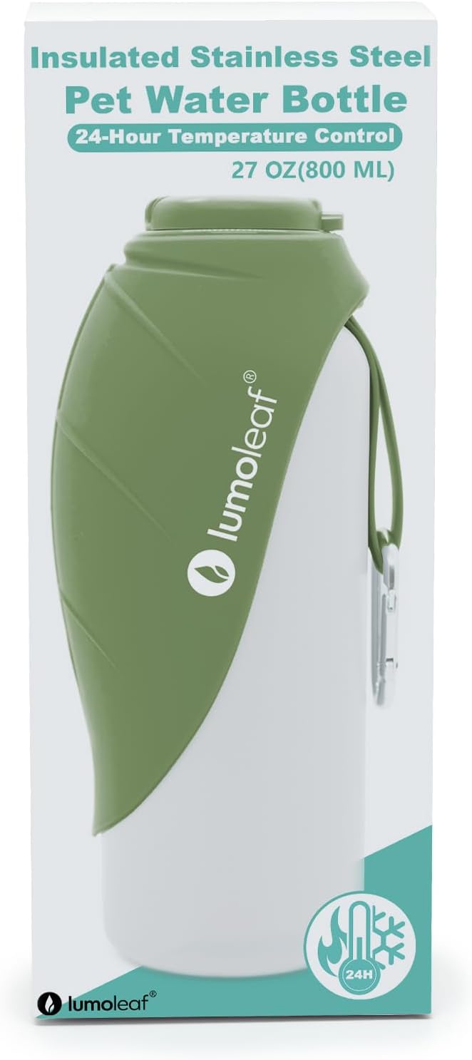 LumoLeaf Isolierte Edelstahl-Wasserflasche für Hunde, 800 ml – Hält Wasser stundenlang kühl oder war