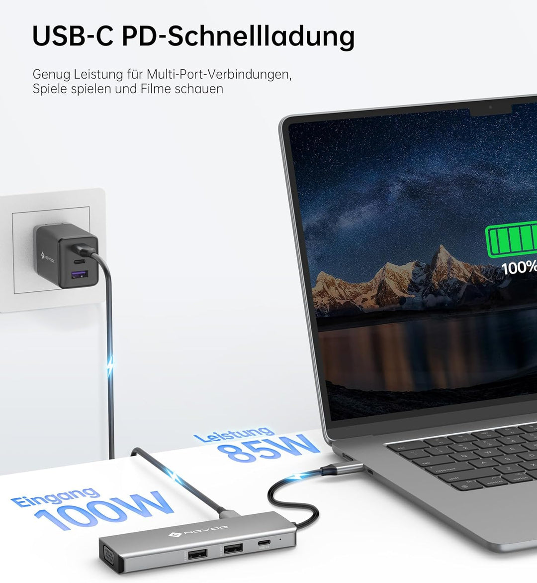 NOVOO USB C Docking Station 4 Monitore 8-in-1 USB C Hub mit 4K@120Hz DisplayPort,2HDMI 4K@60Hz,VGA,2