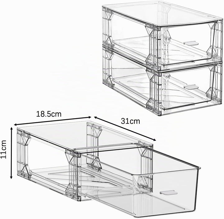 6er Set Transparente Aufbewahrungsboxen im Schubladenstil - Stapelbarer Medikamenten Organizer 31x18