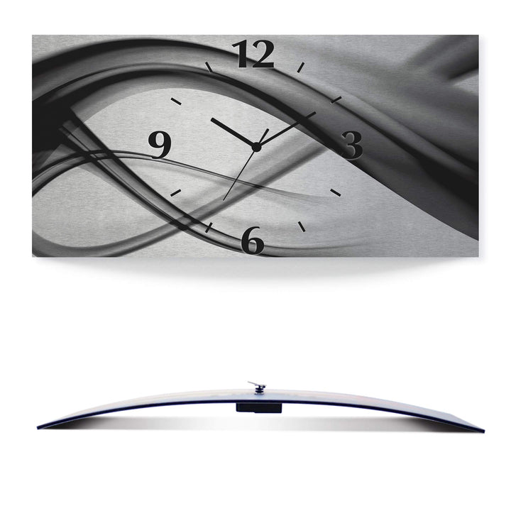ARTLAND Wanduhr ohne Tickgeräusche Alu Funkuhr 60x30 cm Eckig Lautlos 3D Design Welle Abstrakt Moder