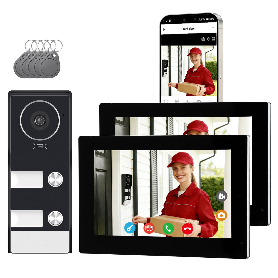 Video Türsprechanlage 2-Draht für 2 Familienhaus, 2X 7 Zoll Monitor &amp; App - Smarte Video Türklingel