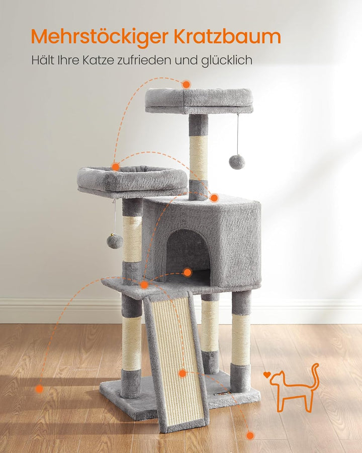 Feandrea Kratzbaum klein, Katzenbaum mit Kratzbrett, Plattformen, für Katze, weicher Plüsch, 115 cm,