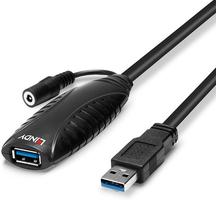 LINDY 43156 10m USB 3.0 Aktivverlängerung, Schwarz Single, Single