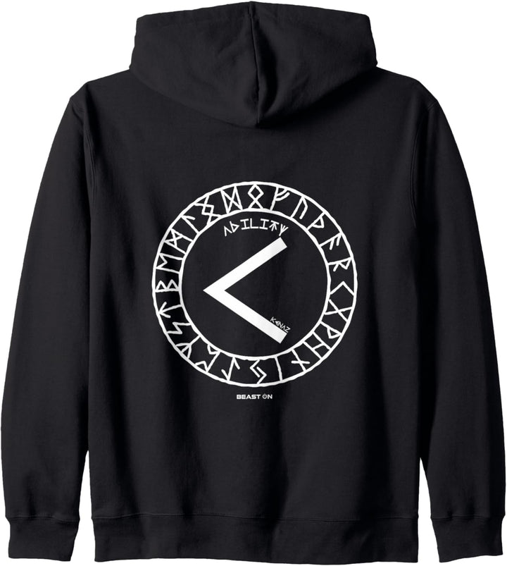 Wikinger Rune KENAZ Rücken Motiv Nordische Rune Fitness Gym Kapuzenjacke