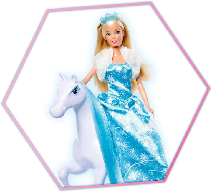 Simba 105733522 - Steffi Love Snow Dream, Märchenhafter Schlitten mit Pferd und Steffi als Eisprinze