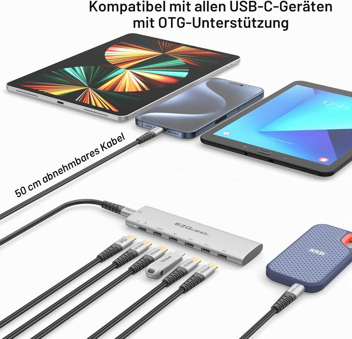 USB-C Slim Gen 2 Hub Adapter 6-in-1 1 USB-C 4K/60Hz Video, 4 USB-C Gen 2 10 Gbit/s und 1 USB-C Power