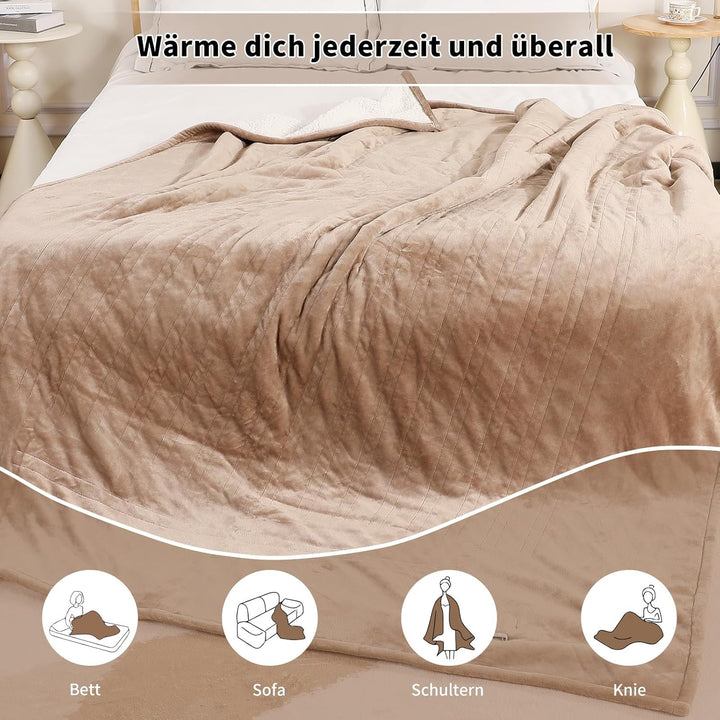 ESTINGO Elektrische Wärmedecke 200x150cm, Grosse Luxuriöse Beheizbare Decke, 6 Heizstufen, 10h Timer