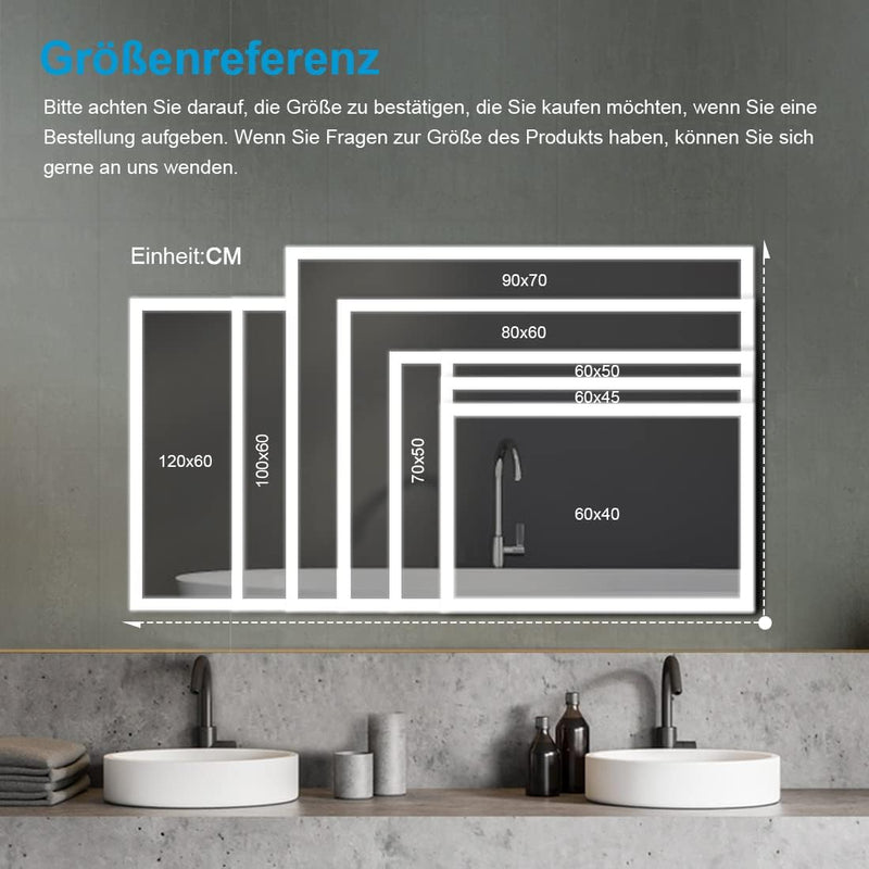 Heilmetz Badspiegel mit Beleuchtung 80x60cm Badezimmerspiegel mit Beleuchtung LED Badspiegel Warmwei