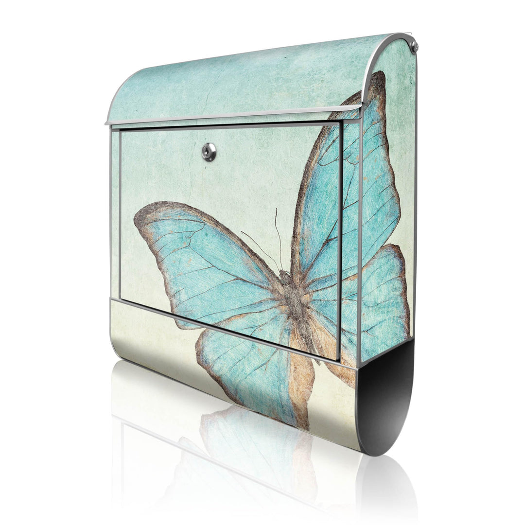 banjado® Design Briefkasten mit Motiv Blaue Schmetterlinge 39x47x14cm &amp; 2 Schlüssel - Briefkasten St