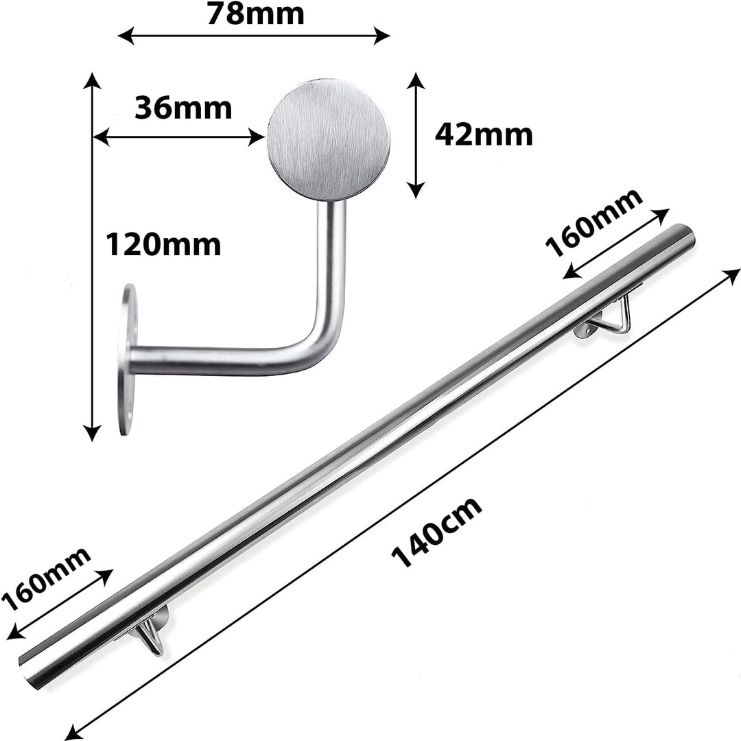 CAVATINY Edelstahl Handlauf Geländer für Treppen Brüstung Balkon - Wandhandlauf Wandhalterung - Inne
