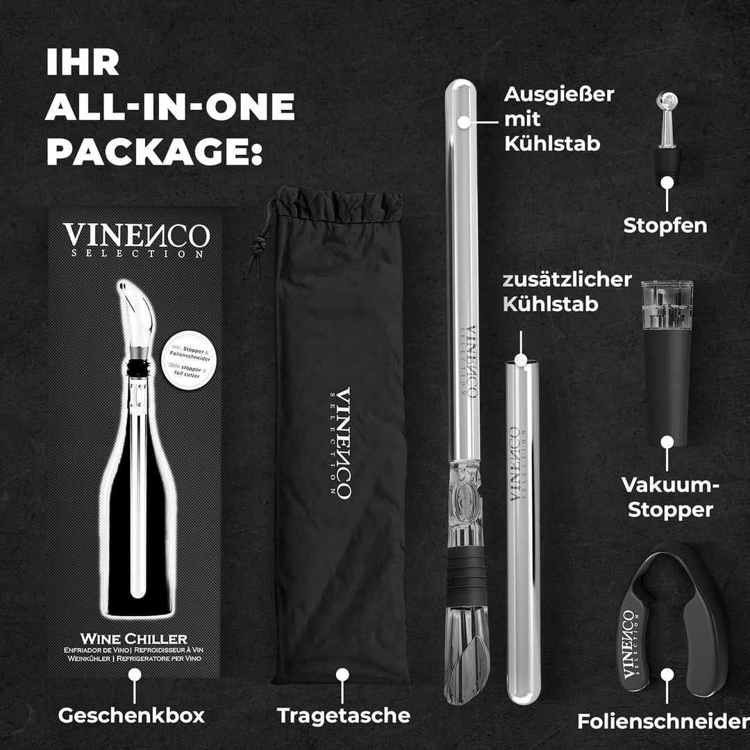 VINENCO Weinkühler Set, Flaschenkühler + Dekanter 3-in-1 Premium Wein Zubehör: Edelstahl Flaschen-We