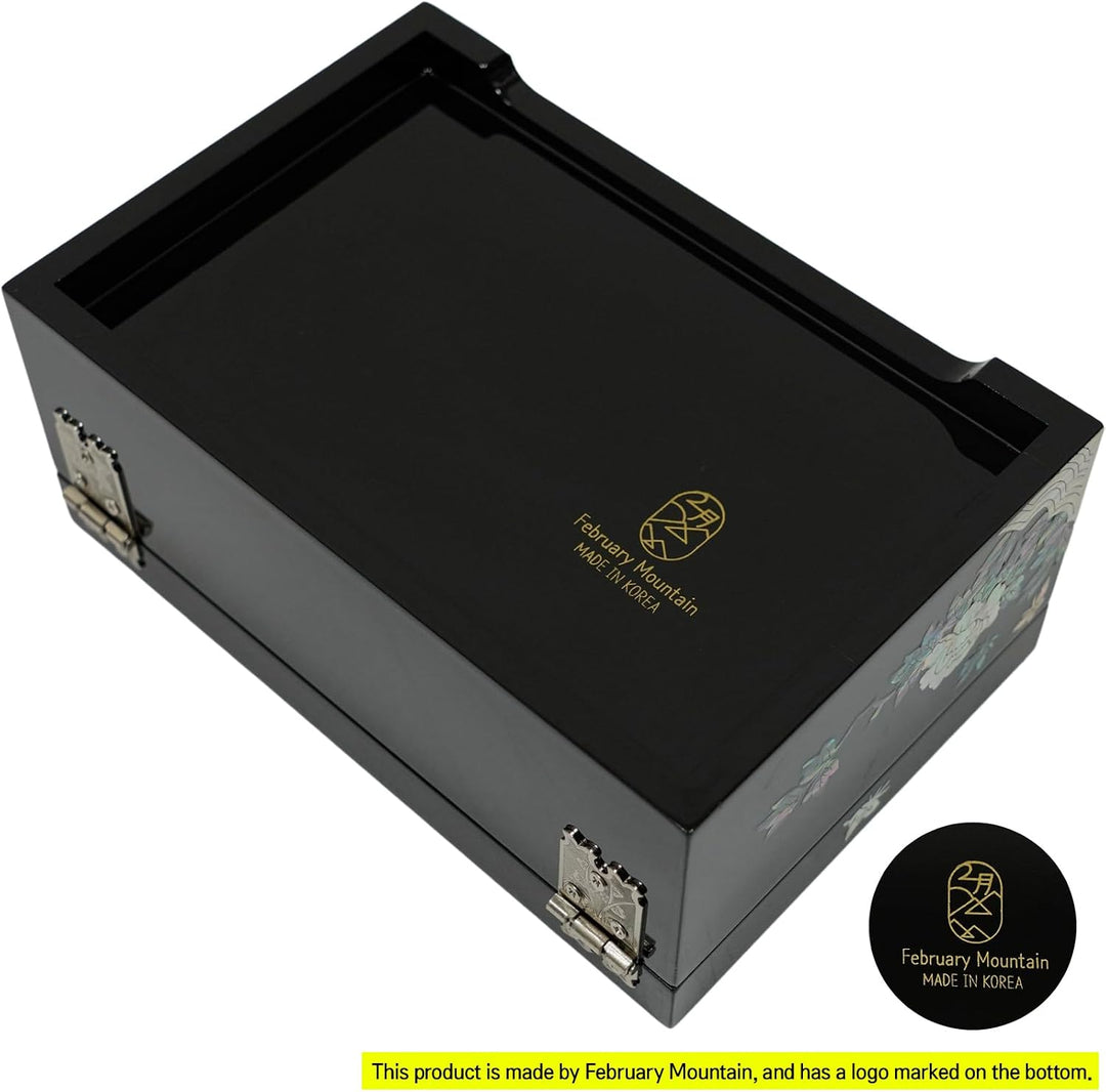 February Mountain Mother of Pearl Jewelry Organizer Box with Ring Tray - Gifts for Women Unique gift