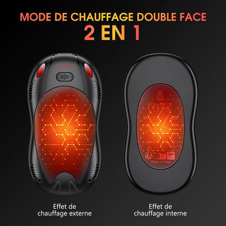 FANDLISS Handwärmer Elektrisch,Taschenwärme mit 10000mAh, Zweiseitige Heizung,Magnetische 2er-Pack,U