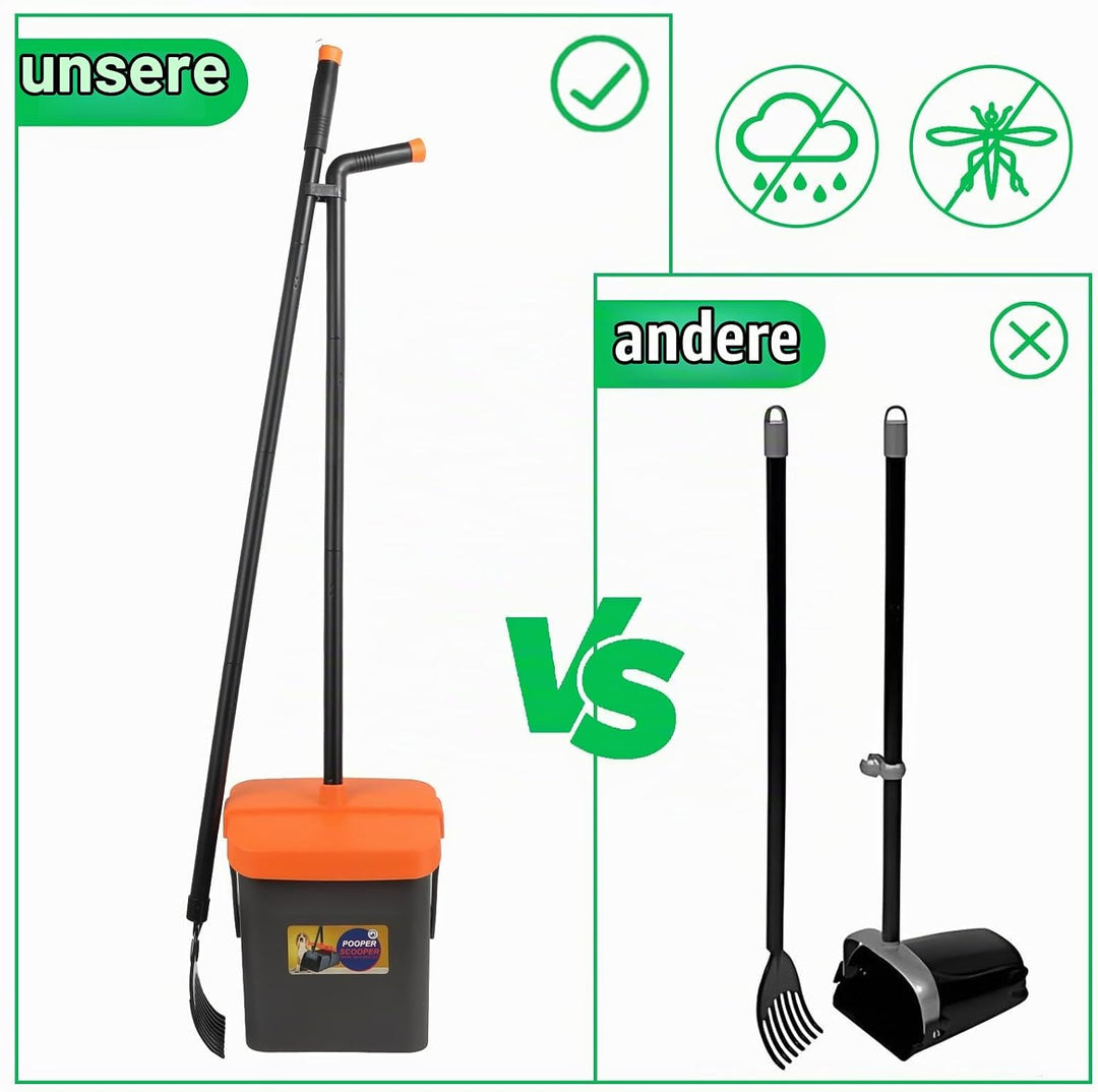 LPQKCcY Hundekotsammler, 104cm Hundekotschaufel Behälter &amp; 117cm Rechen mit Abfallbeuteln, Langer Gr