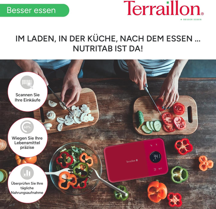 Terraillon Küchenwaage, Mit Smartphone/Tablet verbindbar, Berechnung der Energieaufnahme, Mit Tara-F