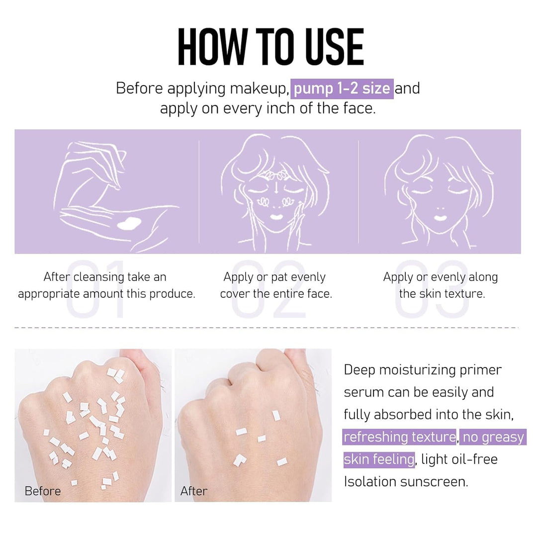 Skynest 2pcs Pore Primer, Color Correcting Facial Serum, Face Makeup Primer Base,Isolation Cream,Inv
