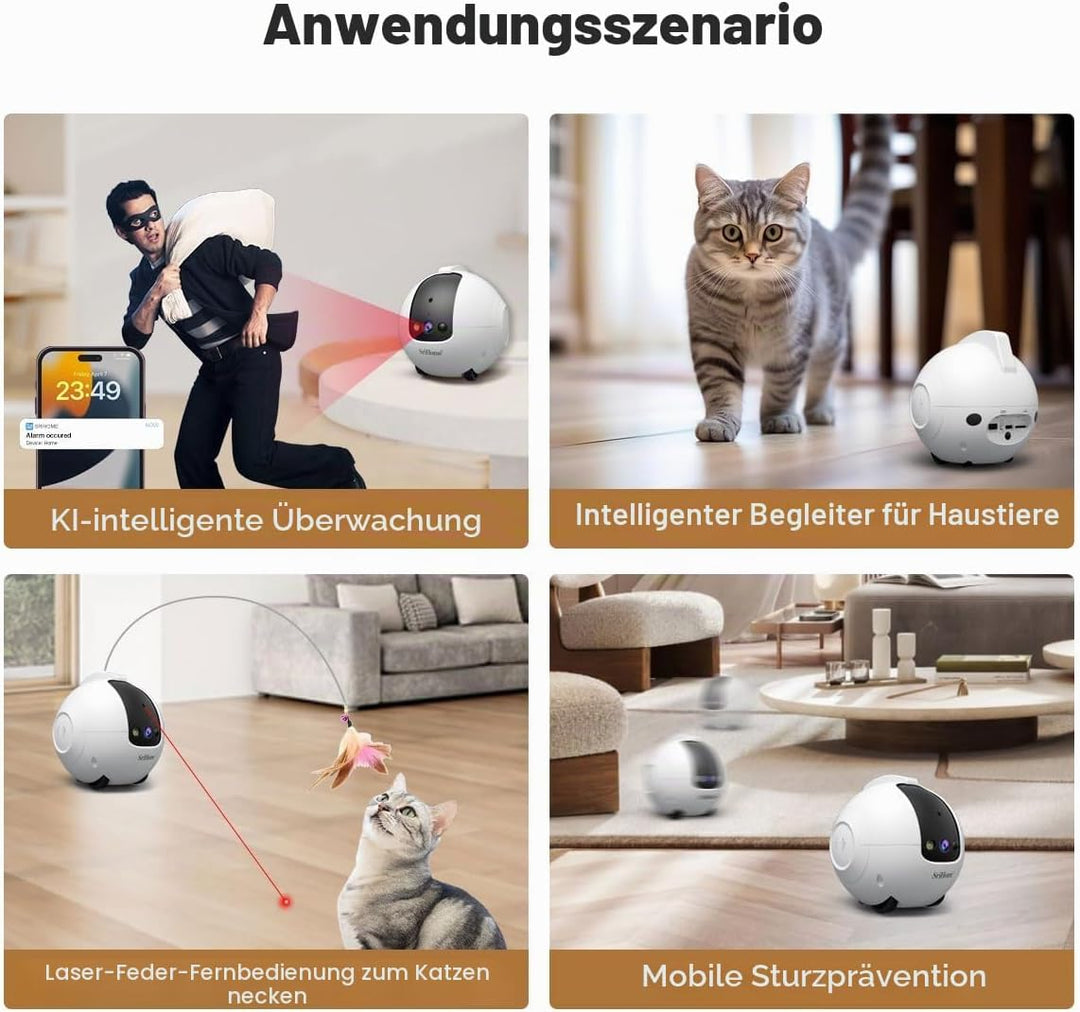 OBA Roboterkamera AI 360 Grad für Haustiere: Kippschutz 4 MP QHD, Akku 10000 mAh DH013 Rec MicroSD