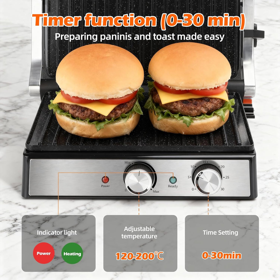KEINVE Kontaktgrill, Keramikbeschichteter, 30 Minuten Timer. Panini Grill und Sandwichmaker für Sand