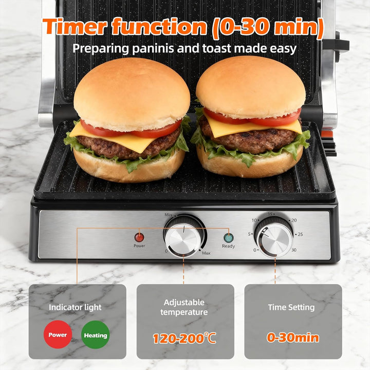 KEINVE Kontaktgrill, Keramikbeschichteter, 30 Minuten Timer. Panini Grill und Sandwichmaker für Sand