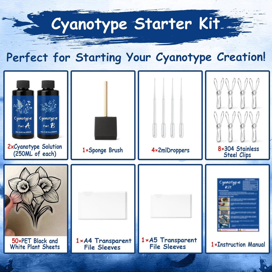 WAN2TLK Cyanotype Kit, Sonnendruck-Kit für fotografische Blaupausen auf Papier und Stoff, 2-Komponen