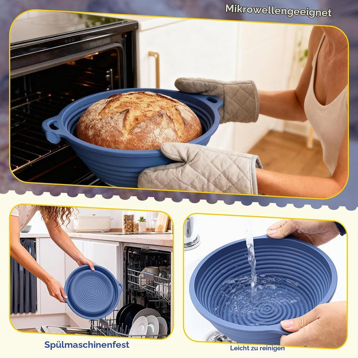 Brot Gärkorb Set: 29cm Gärkörbchen Oval + 23cm Gärkörbchen Rund + Ölpinsel, Faltbarer,mit Aufhängelo