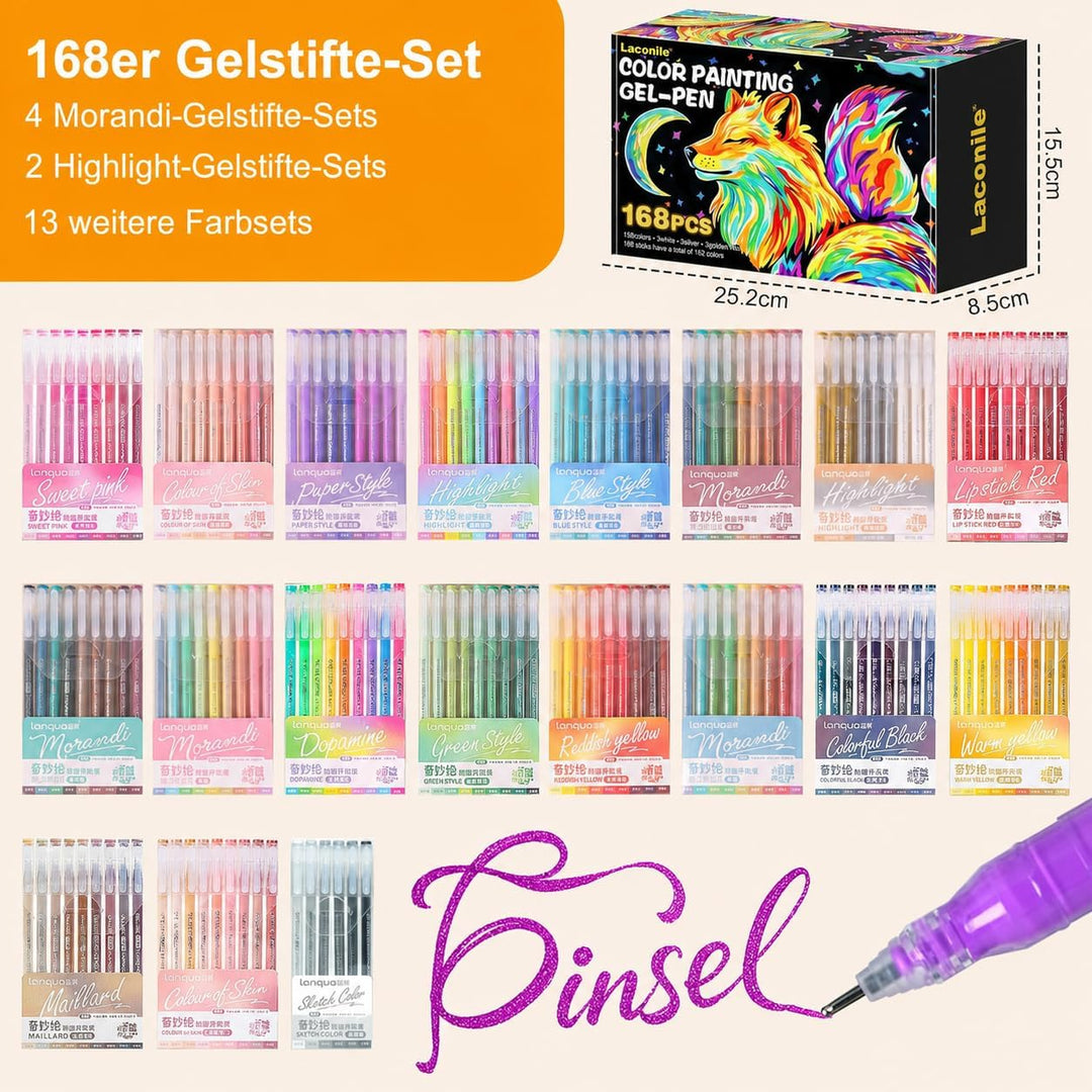 Laconile 168 Farben Glitzerstifte Gel – 0,6mm Feine Spitze Gel Pens Set & Gelstifte Set – Glitzer Ge