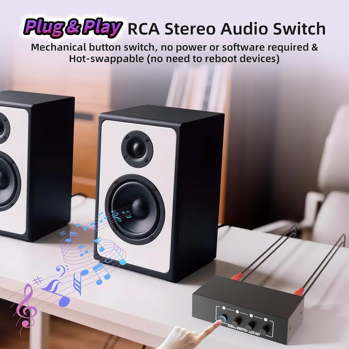 Audio Switch Box 4-Wege bidirektional, BolAAzuL 3,5mm Aux & RCA L/R Stereo Audio Switcher Selector 4