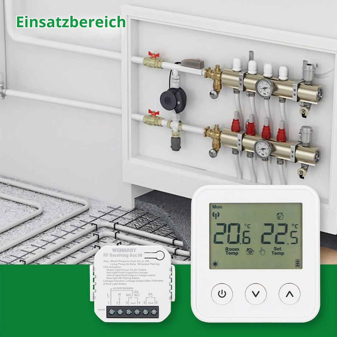 Wengart Wireless Thermostat &amp; Empfänger WG01RF, Programmierbares LCD-Display Arbeiten für Strahlende