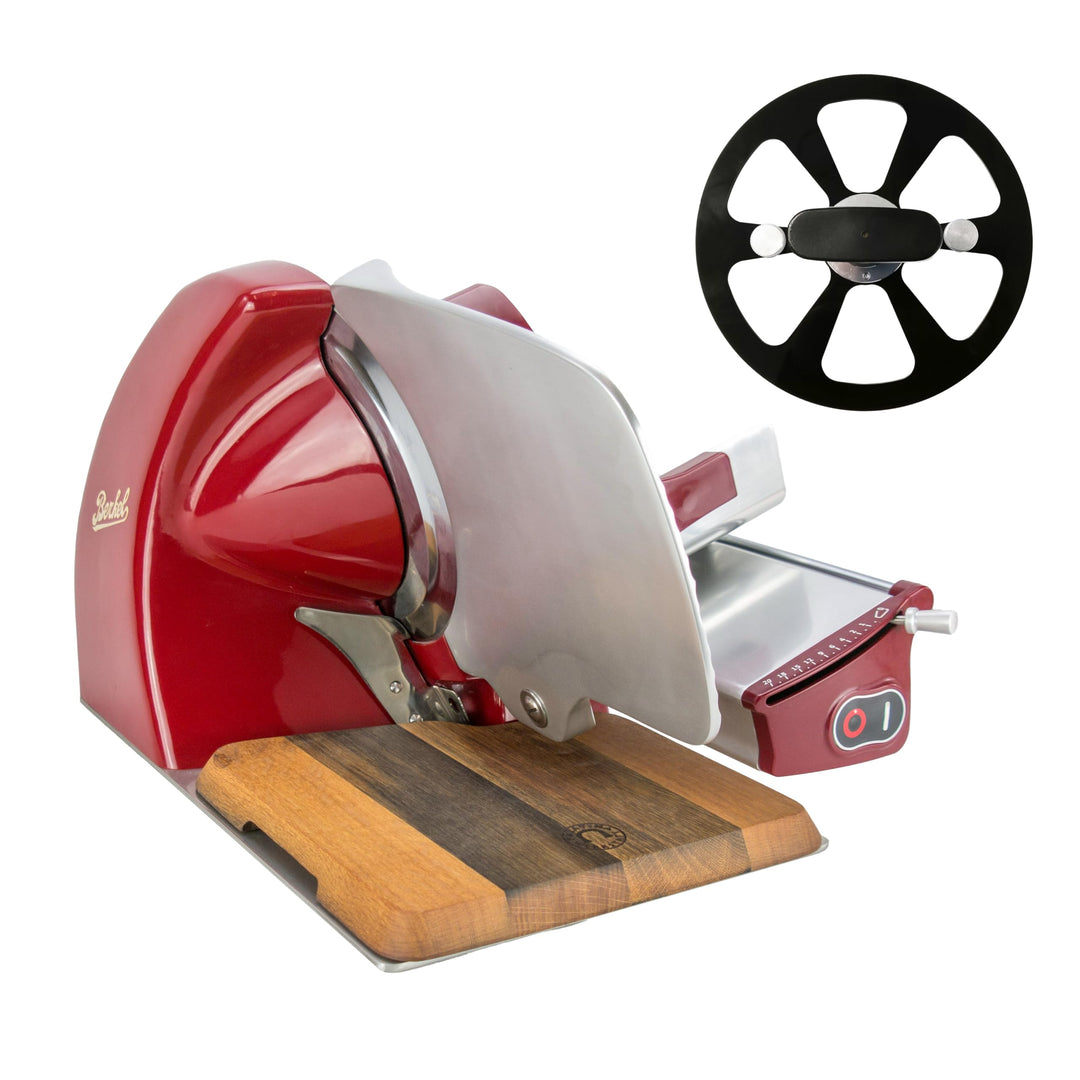 Berkel Aufschnittmaschine Home Line 250 in rot - Premium Schneidemaschine inkl. handgefertigtem Einl