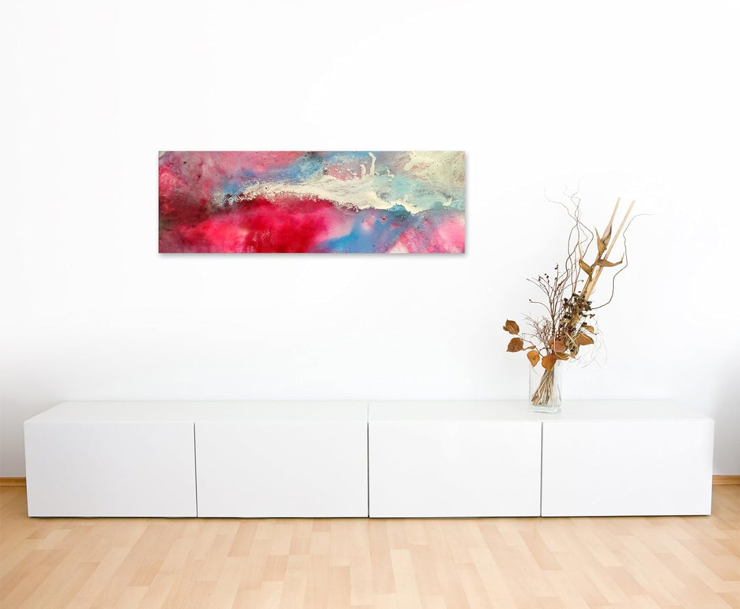Sinus Art Wandbild 150x50cm Handgemaltes buntes Aquarell auf Leinwand für Wohnzimmer, Büro, Schlafzi