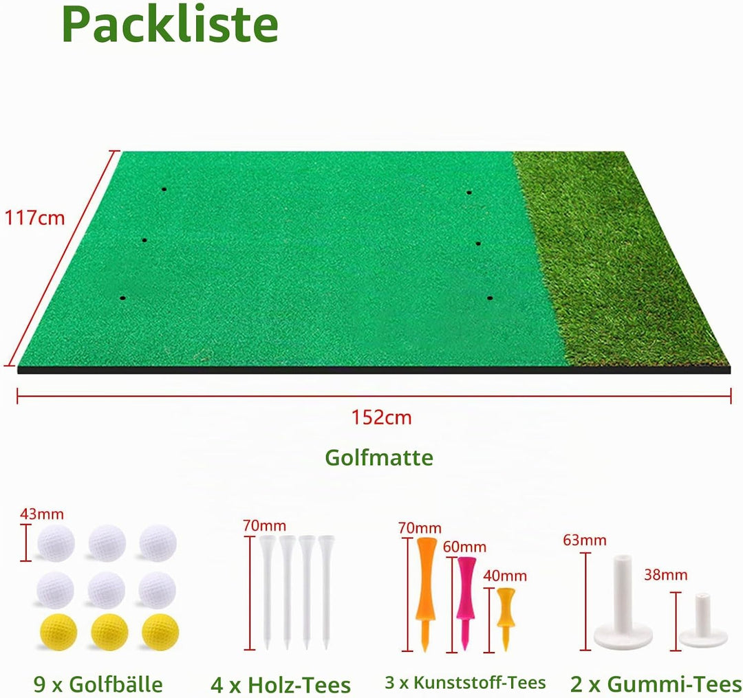 150×120cm Golf Abschlagmatte, Premium Faltbare Golf Trainingsmatte mit 9 Bällen &amp; 9 Tees, Dicke Kuns