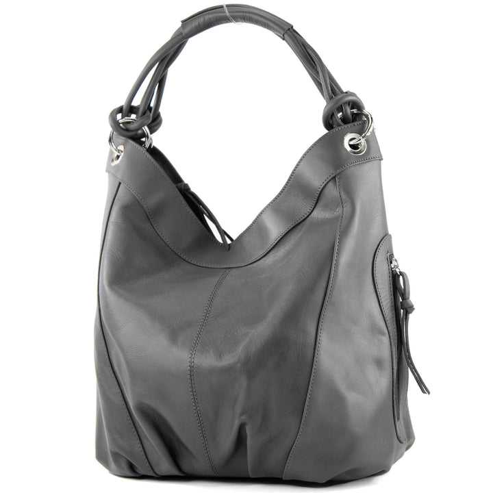 modamoda de - Z18 - ital Damenhandtasche aus Leder/Nappaleder Graphitgrau, Graphitgrau