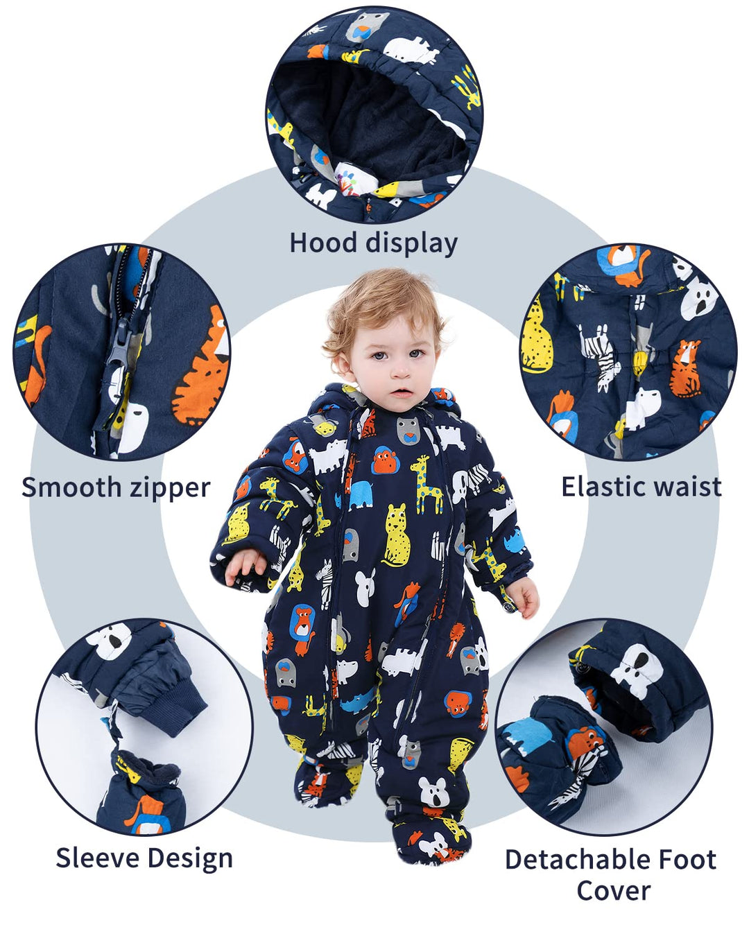 Baby Strampler Strampelanzug mit Kapuze Schneeanzüge mit Handschuhen und Füsslinge, für Kleinkinder