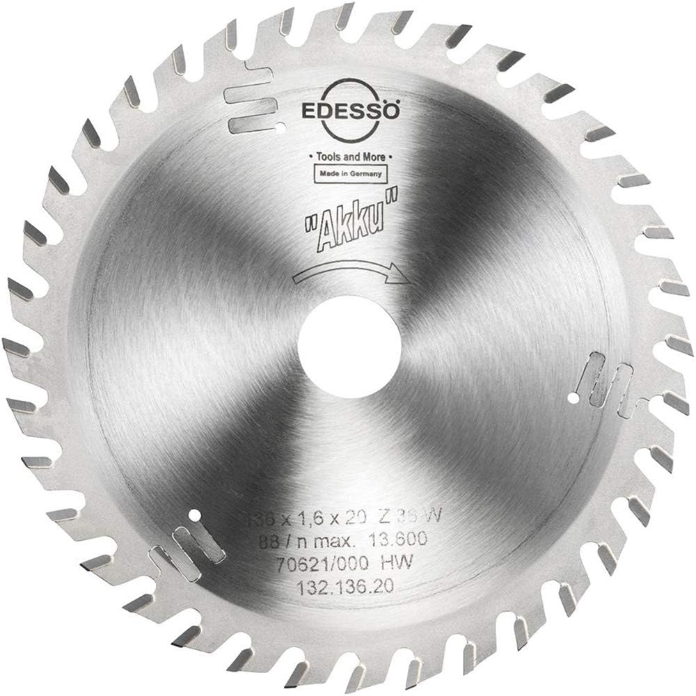 Edessö 13213620 HM-Kreissägeblatt Profi-Akku Mehrzahn HW, Z=36 W, 136 x 1,6/1,0 x 20 mm, Silber