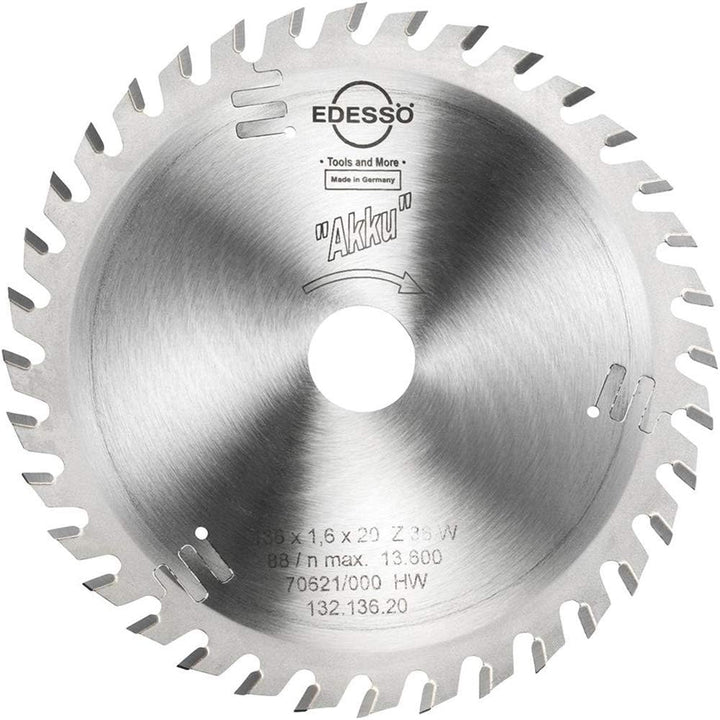 Edessö 13213620 HM-Kreissägeblatt Profi-Akku Mehrzahn HW, Z=36 W, 136 x 1,6/1,0 x 20 mm, Silber