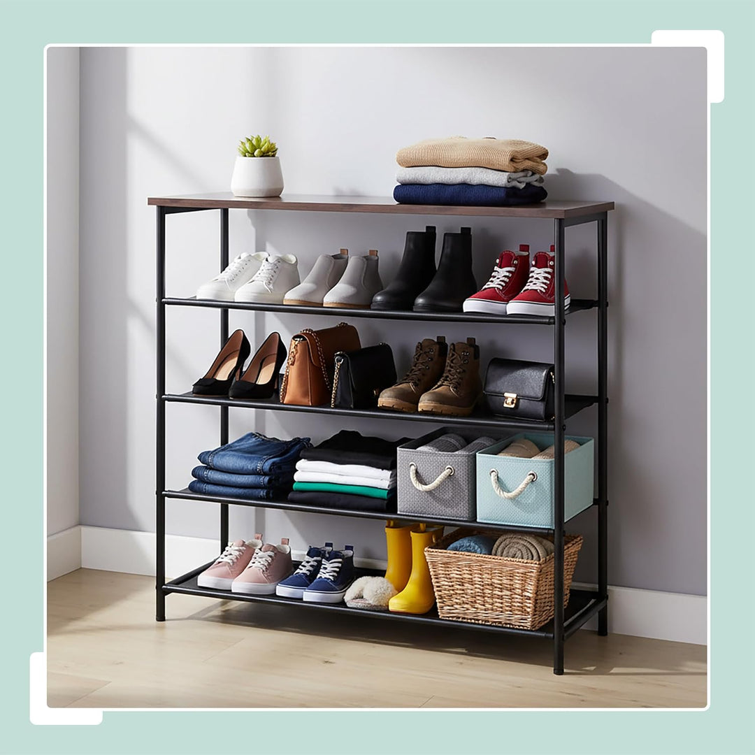 Relaxdays Schuhregal, HBT: 75x75x30 cm, 4 Vliesebenen für 12 Paar Schuhe, Ablage, Industrial Schuhab