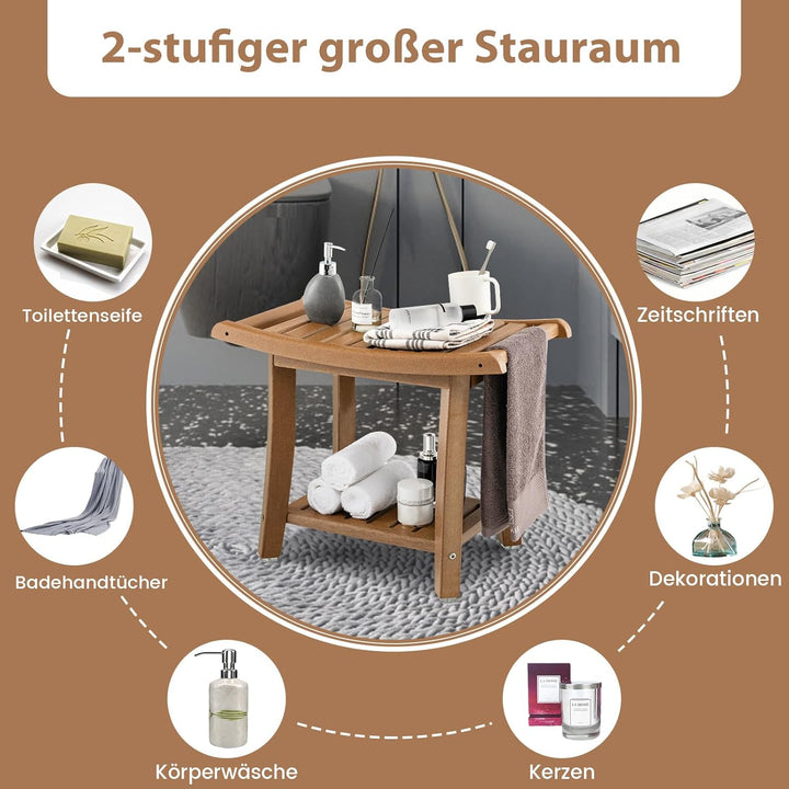 COSTWAY Duschbank Bad, Sitzbank mit Ablage, Badhocker 170 kg belastbar, Badezimmerbank Duschstuhl, D