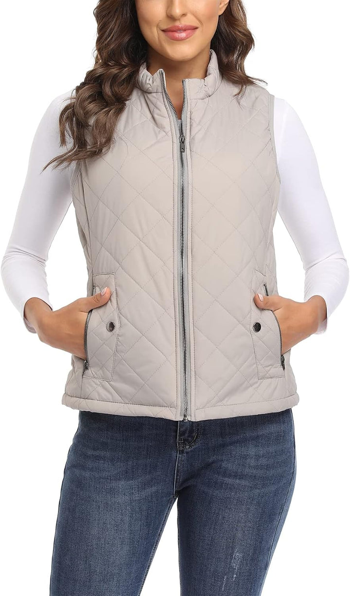 MISS MOLY Damen Weste mit Stehkragen Weste Jacke Winter Warm Ultraleicht Hellgrau 38-40, Hellgrau 38