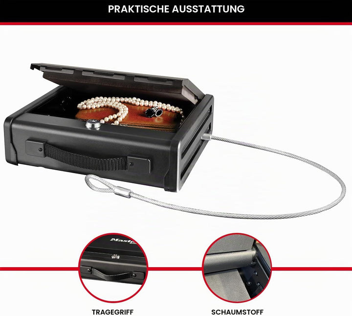 Master Lock Kompakt Tresor mit Schlüssel und Kabel, Ideal für Scheckbücher, Schmuck, Ausweise und me