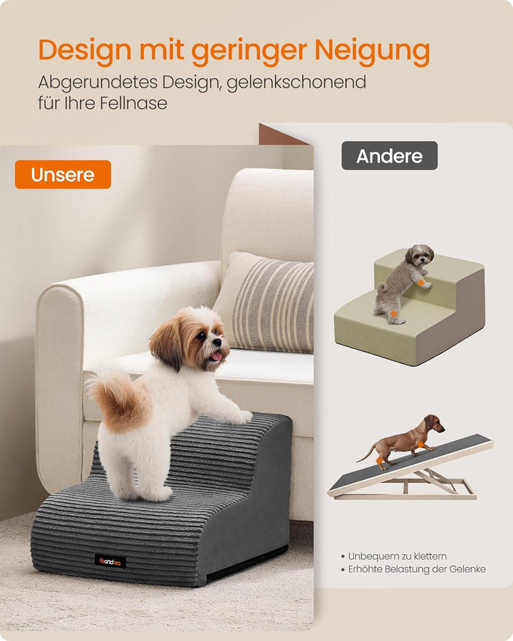 Feandrea Hundetreppe, 2 Stufen, Cord mit Querstreifen, Haustiertreppe, für Bett, Sofa, wasserdicht,