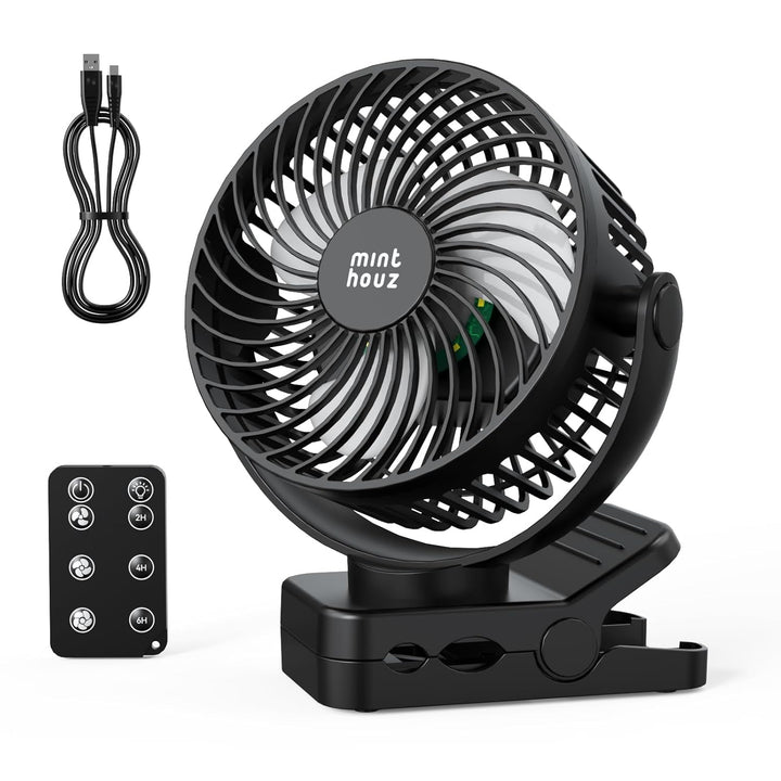 Minthouz USB Tischventilator leise mit 12000mAh Ventilator Akku – Tragbarer Clip-Ventilator mit Fern