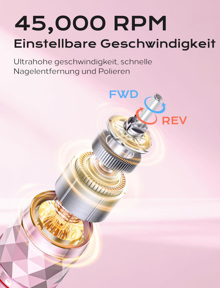 Nagelfräser professionell set 45000 RPM Tragbare Elektrische nagelfräser 10H+Batterielebensdauer Wie