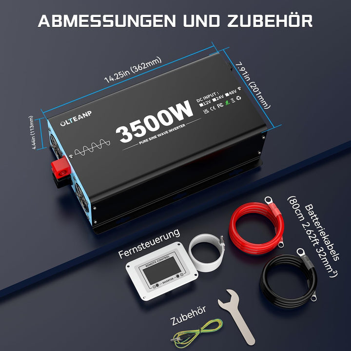 OLTEANP 3500W/7000W Wechselrichter 12V auf 230V Reiner Sinus Spannungswandler Power Inverter mit 2 A
