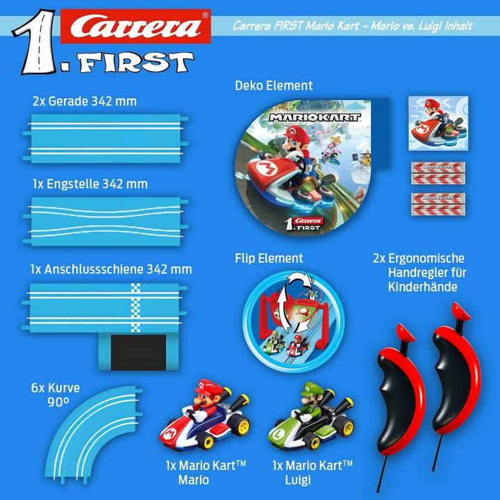 Carrera First Mario Kart™ Rennbahn | Super Mario™ vs. Luigi | Flip-Elemente | 2,9m Rennbahn | ab 3 J